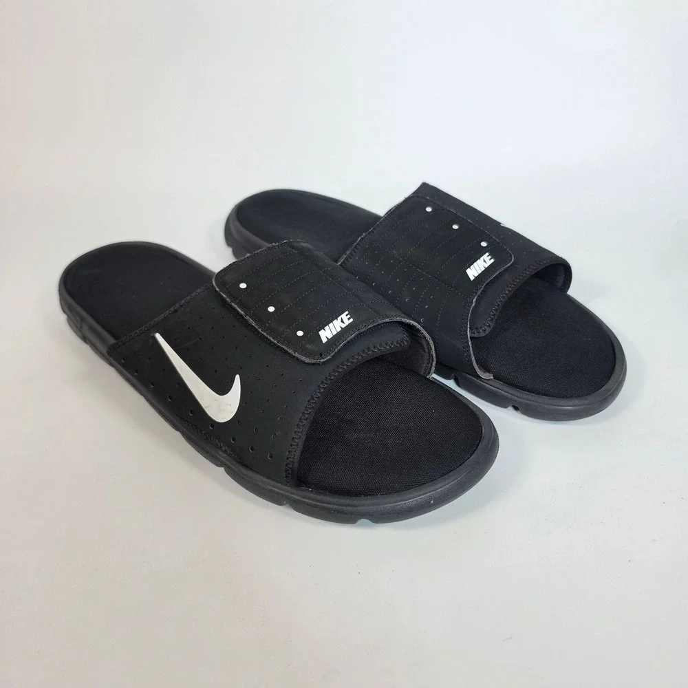 Nike Slide Sandals Men's 15 Black White Adjustable Strap Athletic Comfort